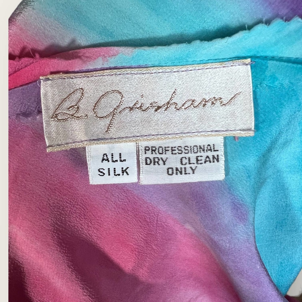 Vintage Silk Top (S) Off-Shoulder Fringe "B. Grisham" 80s - Picture 5 of 7